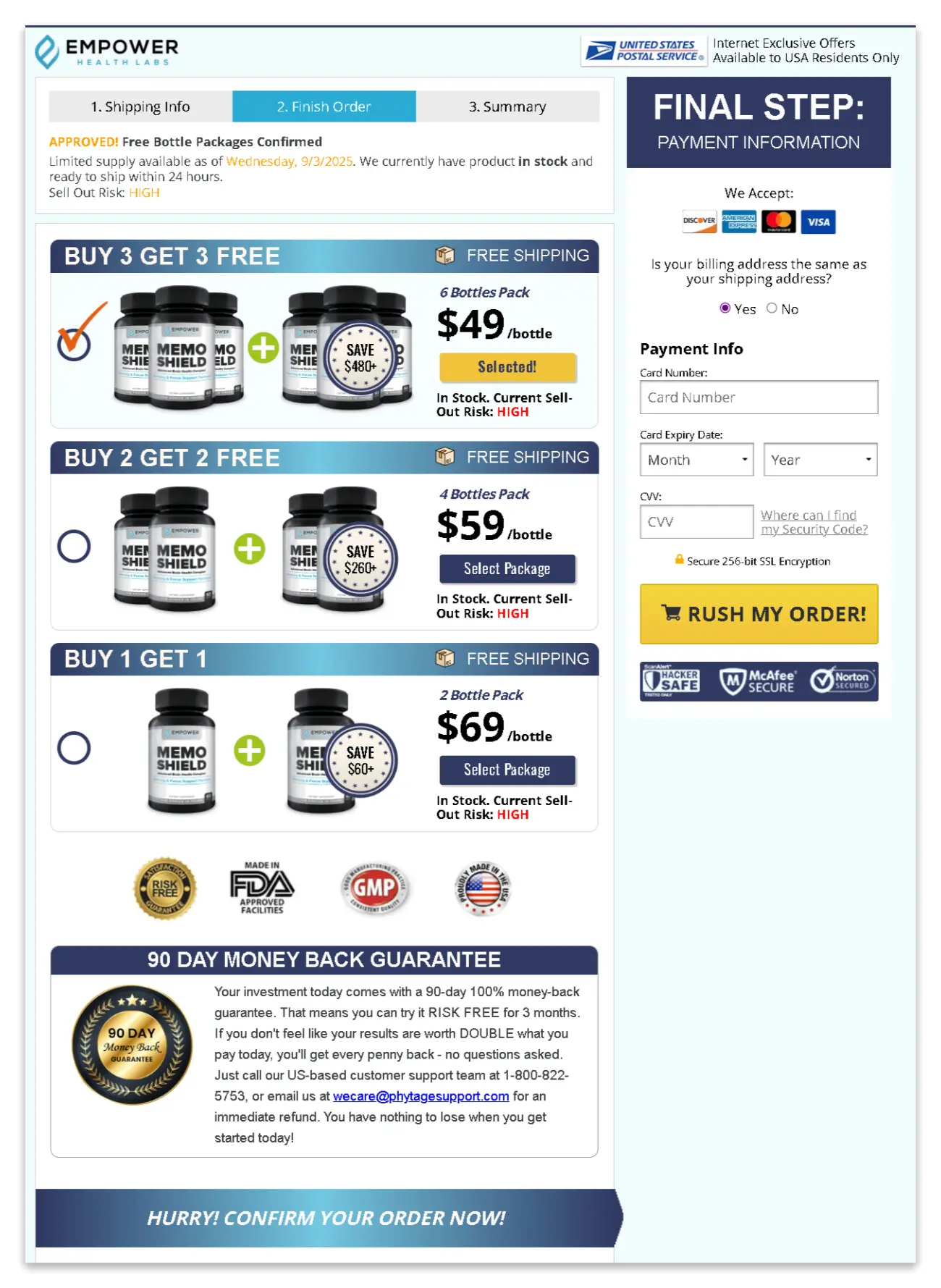 MemoShield Secure Checkout Page